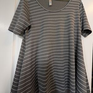 LuLaRoe Gray and White Striped Short Sleeve Top